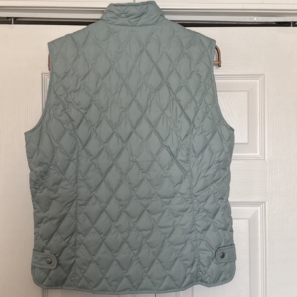 Vintage Goose Down Puffer Vest Eddie Bauer Size M Green Embroidered Floral Retro - Picture 11 of 11